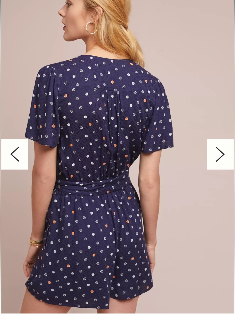 ett:twa by Anthropologie Navy Polka-Dot Short-Sleeve Romper Large - Picture 5 of 14